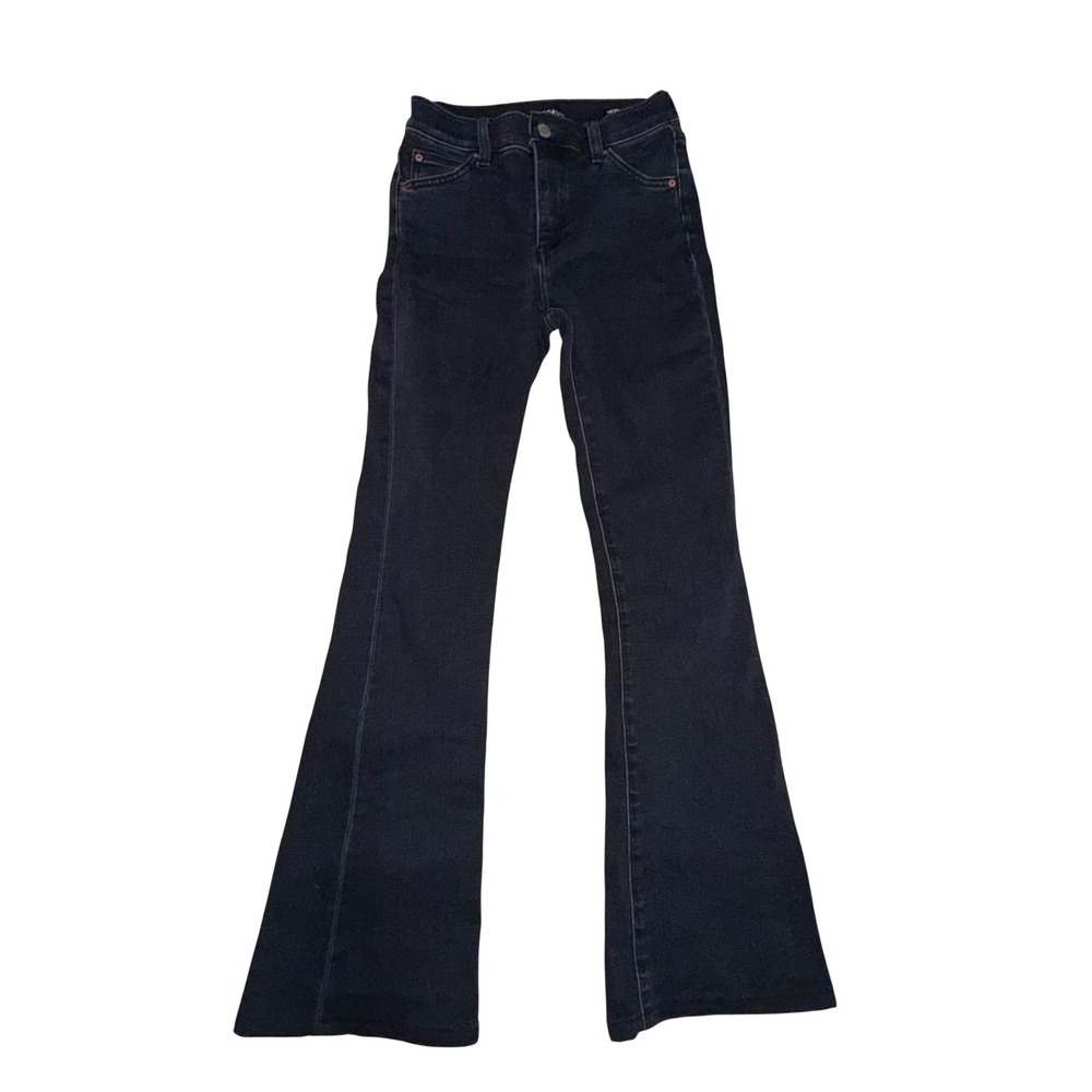 Denim Forum The Donna Mid Rise Flare‎ Jeans 24 Black Faded Boho Retro Indie 70s